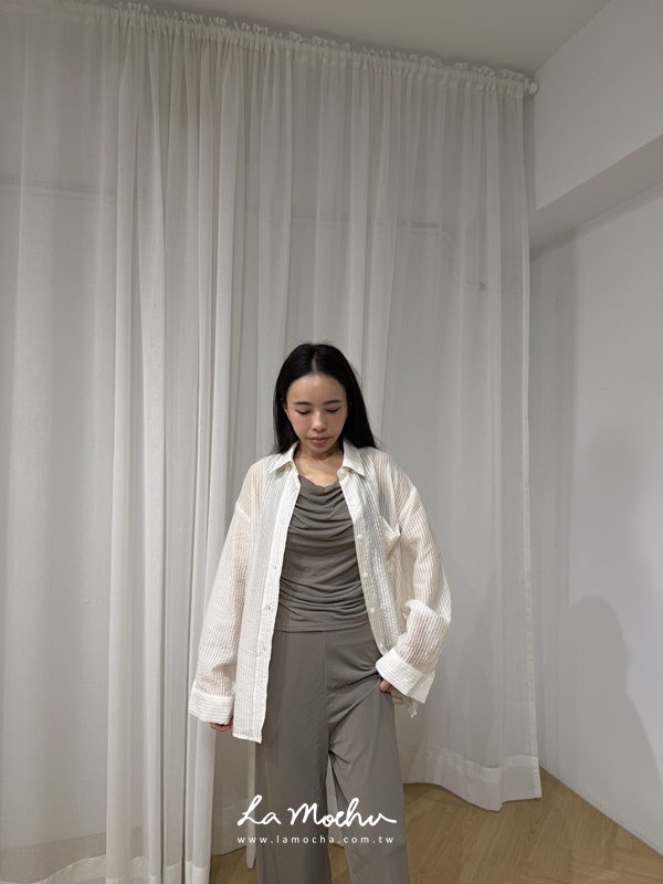 涼感泡泡布條紋襯衫